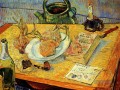 Stillleben mit Zeichenbrett Rohr Zwiebeln und Siegelwachs Vincent van Gogh